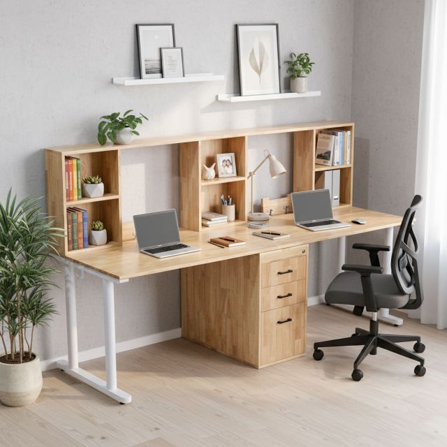 Bàn cụm 2 người có ngăn giấu tiền 240x80cm gỗ cao su HBTO049