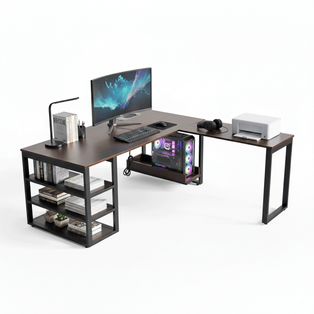 Bàn góc L có hộp điện thông minh 180x180cm gỗ cao su ZD029