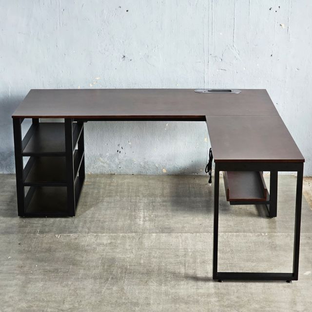 Bàn góc L có hộp điện thông minh 180x180cm gỗ cao su ZD029