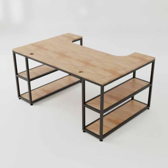 Bàn làm việc kết hợp 2 kệ sách 160x100cm gỗ cao su BD68167