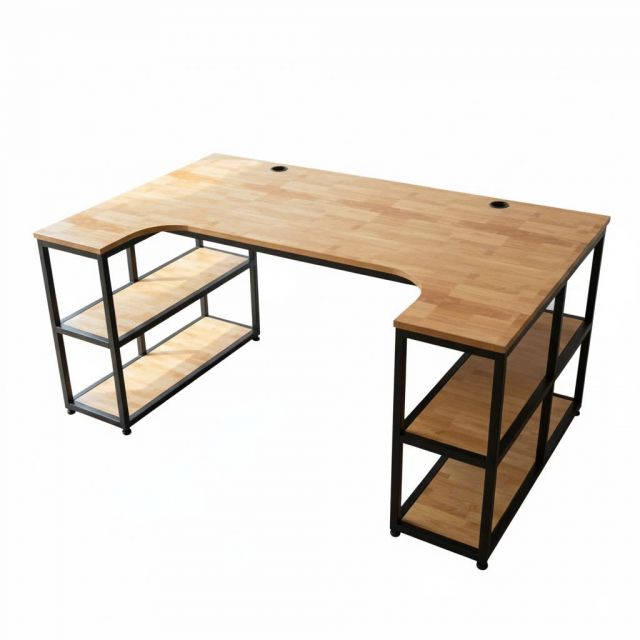 Bàn làm việc kết hợp 2 kệ sách 160x100cm gỗ cao su BD68167