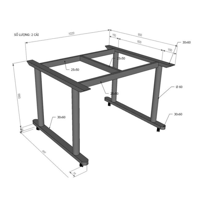 Chân sắt cho bàn cụm 2 người 102x90cm sơn tĩnh điện HBTO048