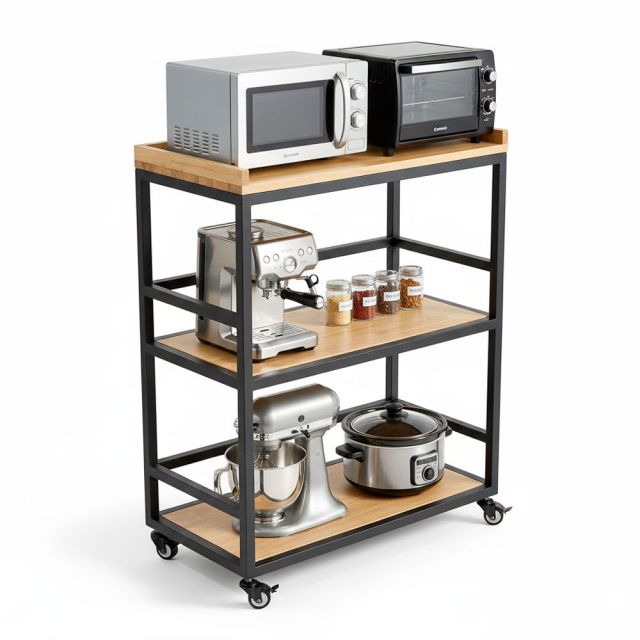 Kệ bếp di động 3 tầng 64x40x89cm gỗ cao su KB68082