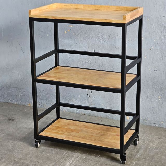 Kệ bếp di động 3 tầng 64x40x89cm gỗ cao su KB68082