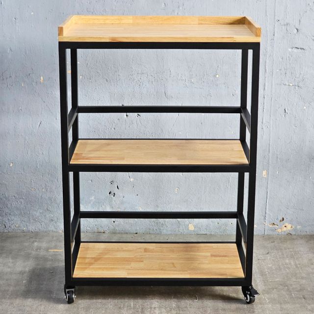 Kệ bếp di động 3 tầng 64x40x89cm gỗ cao su KB68082