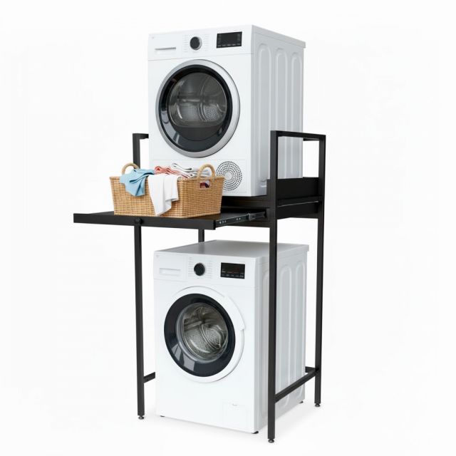 Kệ máy giặt máy sấy 80x77x150cm có ray trượt để giỏ đồ giặt KMG68018