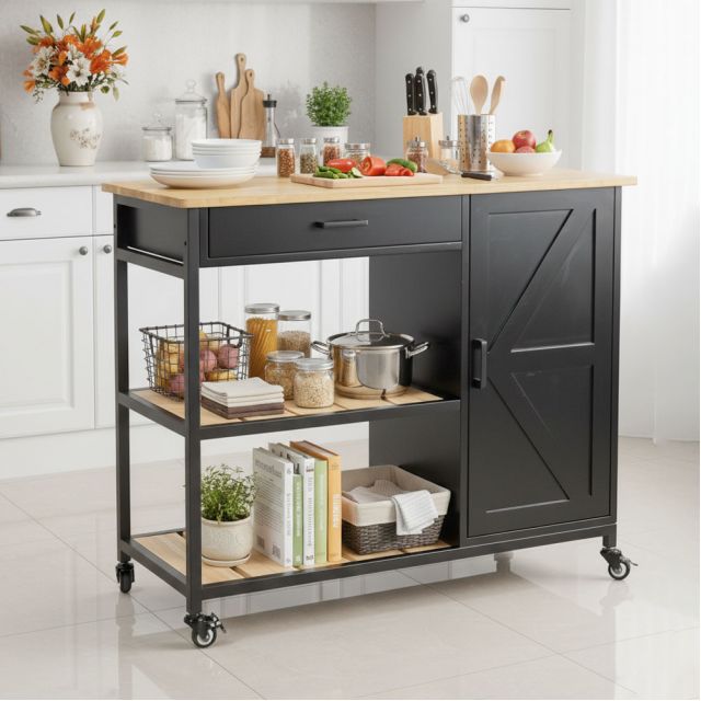 Kệ bếp di động REXO 105x45x95cm gỗ cao su KB68068