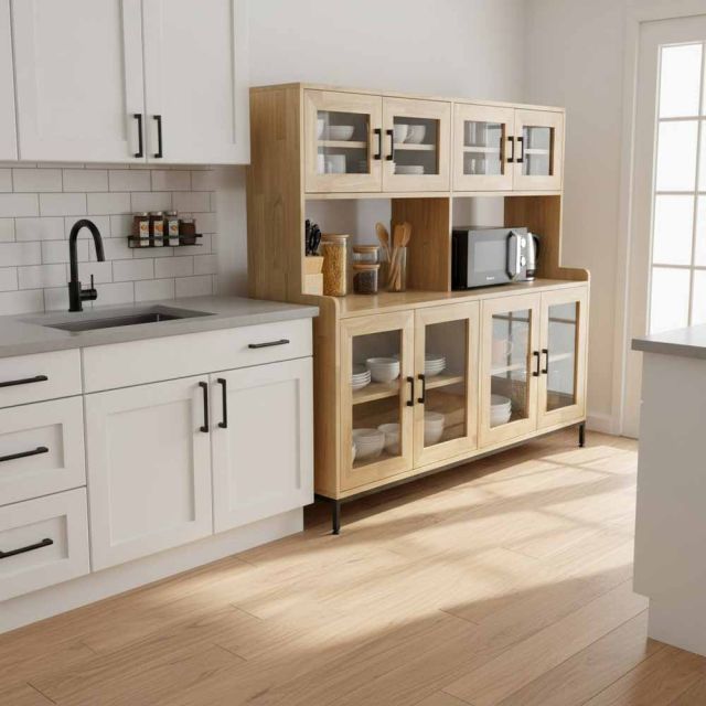 Tủ kệ nhà bếp đôi 160x45x140cm gỗ cao su KB68083