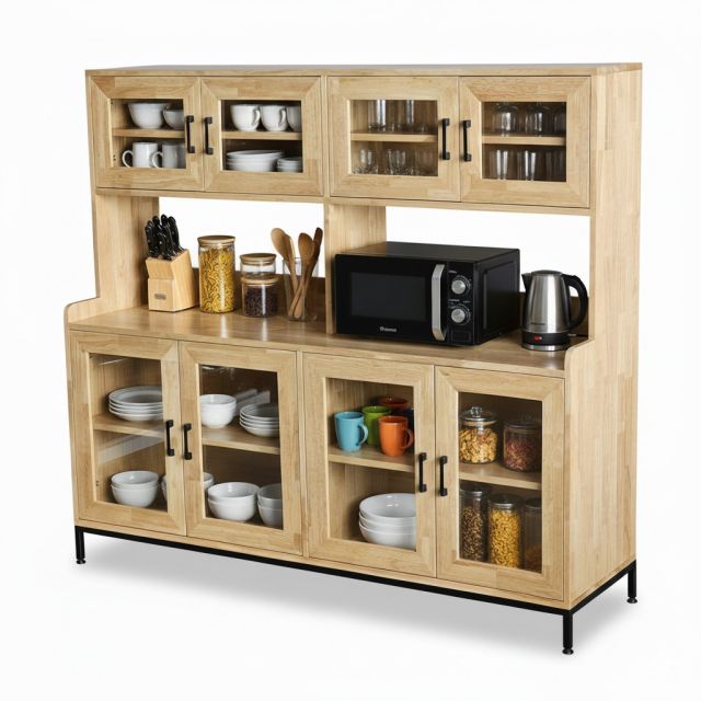 Tủ kệ nhà bếp đôi 160x45x140cm gỗ cao su KB68083