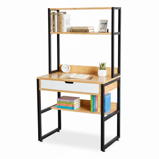 Bàn học liền kệ nhỏ 80x50x150cm gỗ cao su FD68085