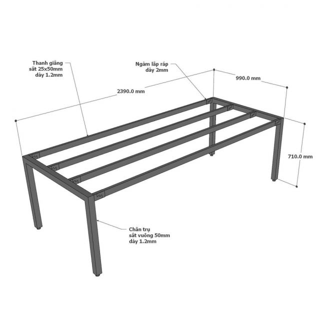 Bàn họp chữ nhật 240x100cm gỗ plywood hệ UConcept HBUC068