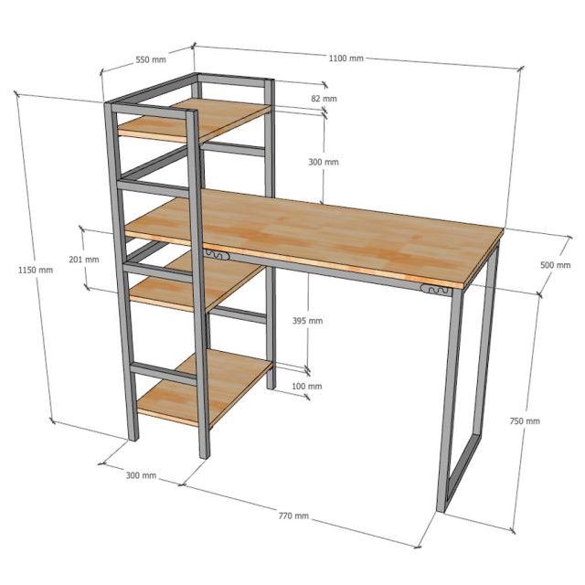 Bàn làm việc liền kệ 110x55x115cm gỗ cao su FD68086