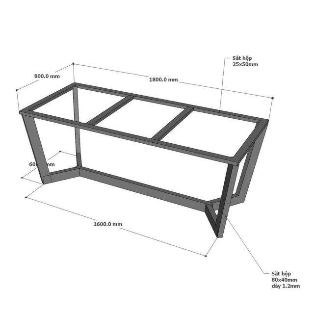 Chân sắt cho bàn ăn 200x100cm sơn tĩnh điện CHB68090