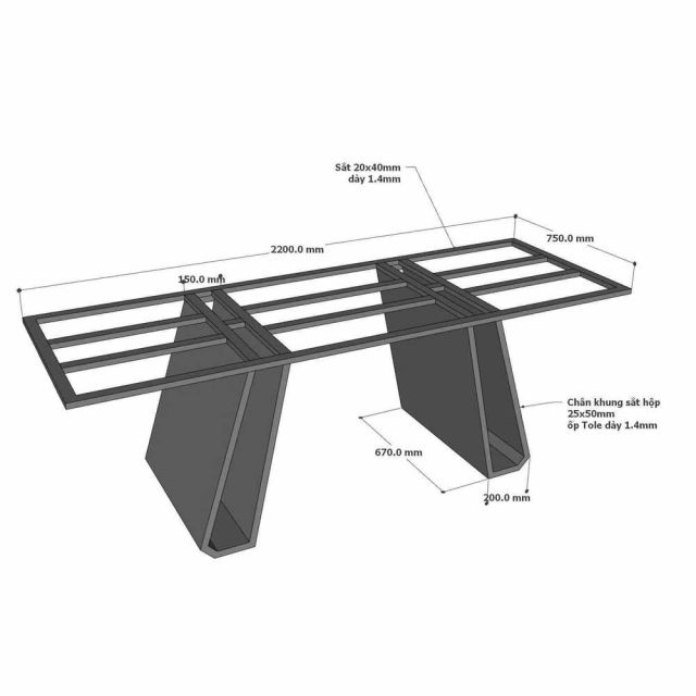 Khung chân sắt bàn ăn 220x75x73cm sơn tĩnh điện CHB68088