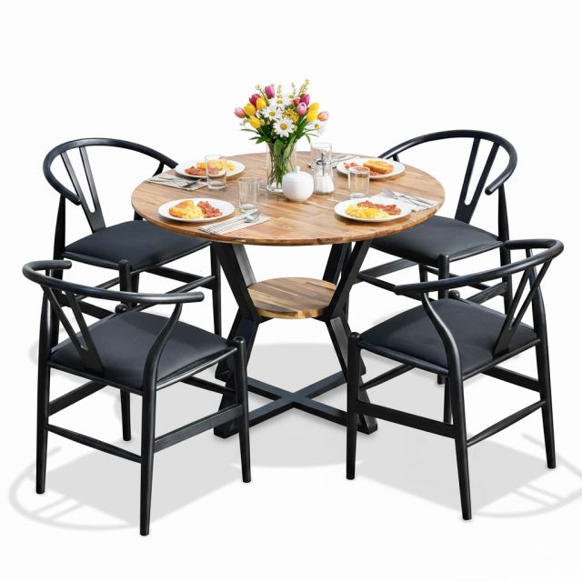 Combo bộ bàn ăn tròn và 4 ghế Wishbon gỗ BBA226