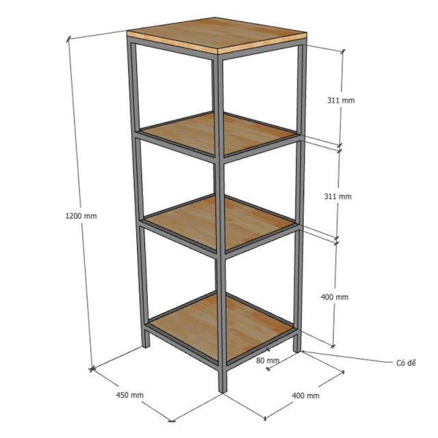 Kệ 4 tầng 45x40x120cm gỗ cao su KS68355