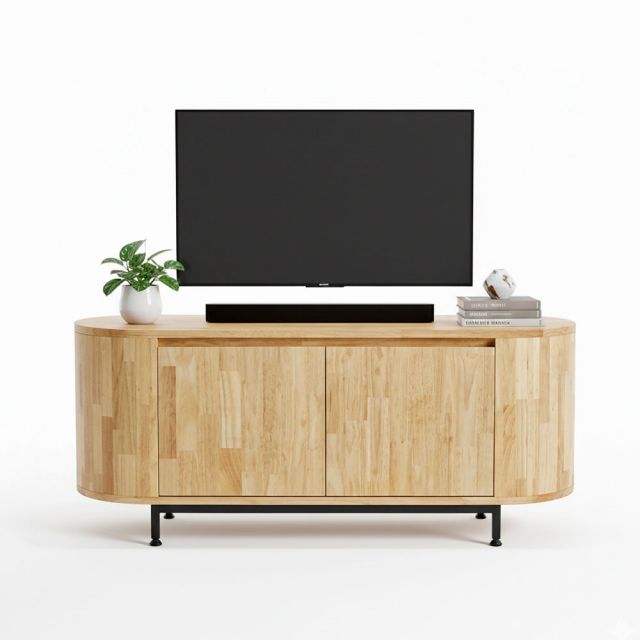 Tủ TV bo cong 120x40x50cm gỗ cao su KTV68035