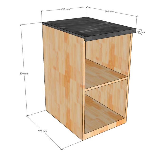 Module tủ bếp dưới 45x60x80cm gỗ cao su mặt đá MTBD016