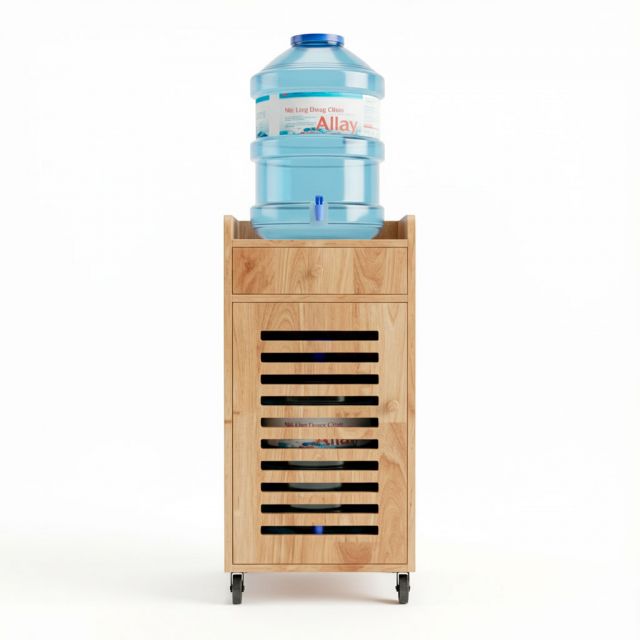 Tủ để bình nước di động 40x40x85cm gỗ cao su TDBN001