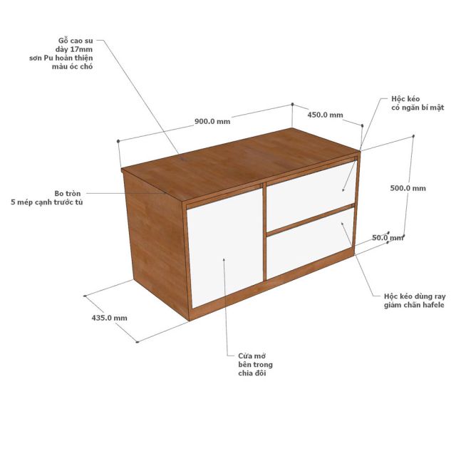 Tủ đầu giường có ngăn giấu tiền 90x45x50cm gỗ cao su TDG68068