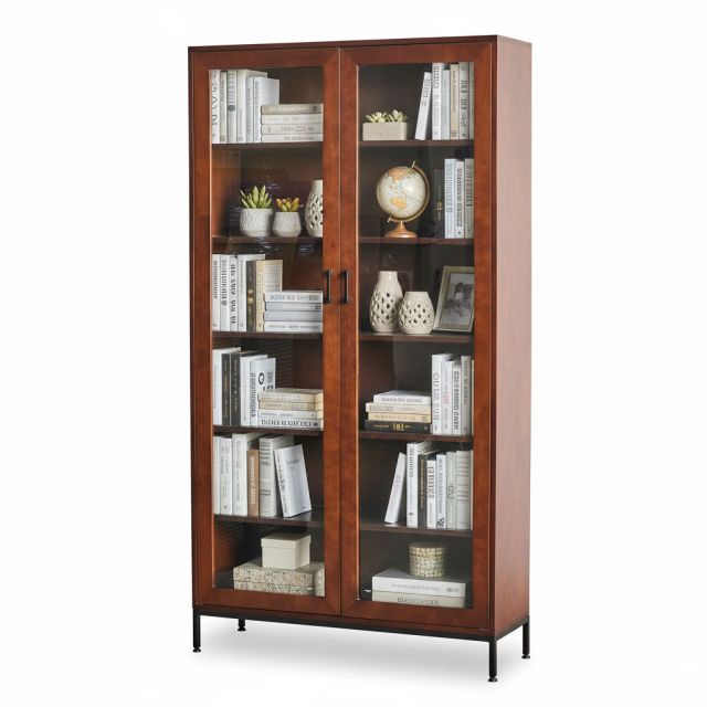 Tủ sách cửa kính 110x35x200cm gỗ cao su KS68353