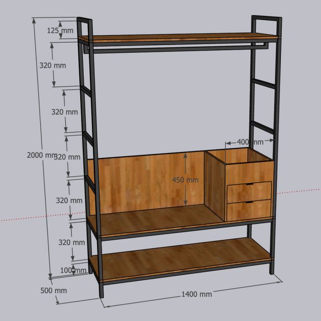 Kệ treo quần áo 140x50x200cm gỗ cao su TQA68078