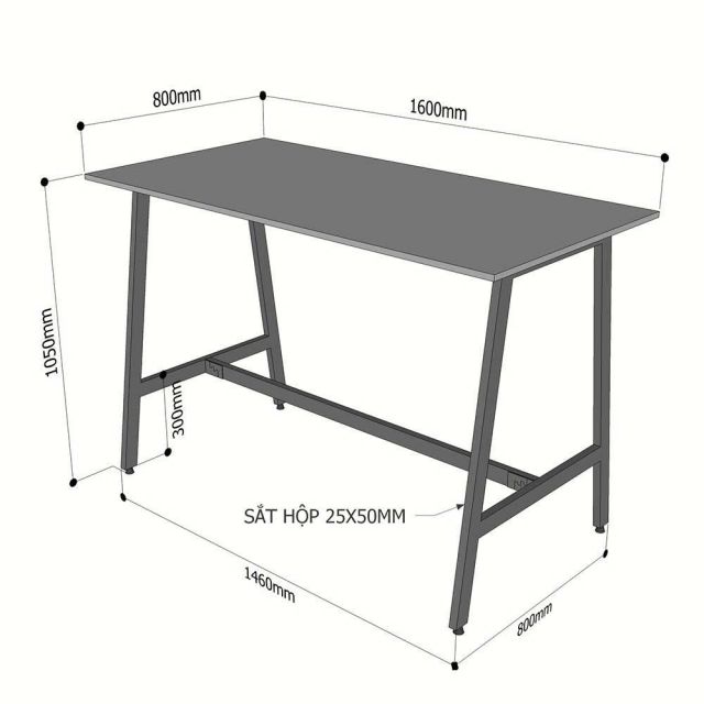 Bàn đứng 160x80x105cm gỗ cao su STD68050