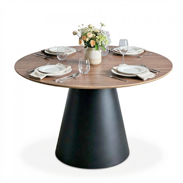 Bàn ăn tròn 120x120cm gỗ plywood chân sắt BA68297