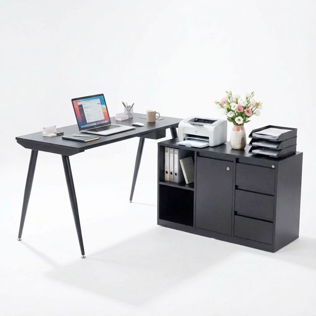 Bàn giám đốc có tủ 140x60cm gỗ cao su BGD68082