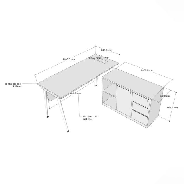 Bàn giám đốc có tủ 140x60cm gỗ cao su BGD68082