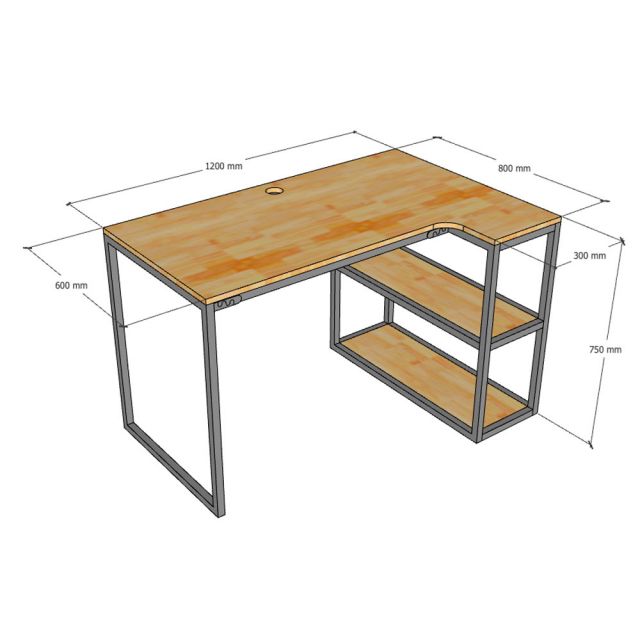Bàn góc L liền kệ 120x80cm gỗ cao su CD68042