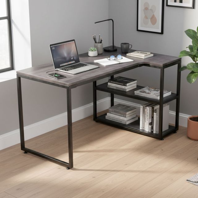 Bàn góc L liền kệ 120x80cm gỗ cao su CD68042