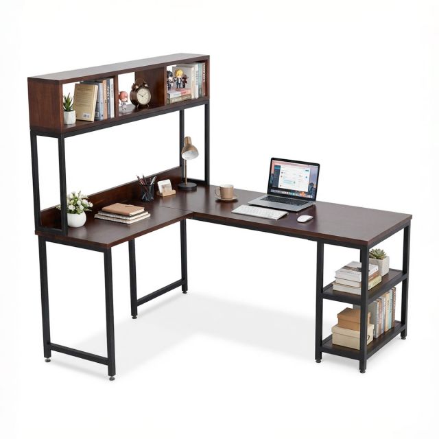 Bàn góc L liền kệ sách 160x140x158cm gỗ tràm FD68087