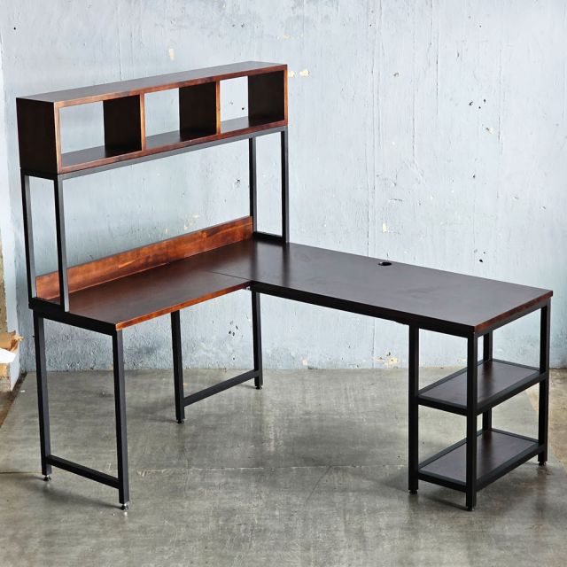 Bàn góc L liền kệ sách 160x140x158cm gỗ tràm FD68087