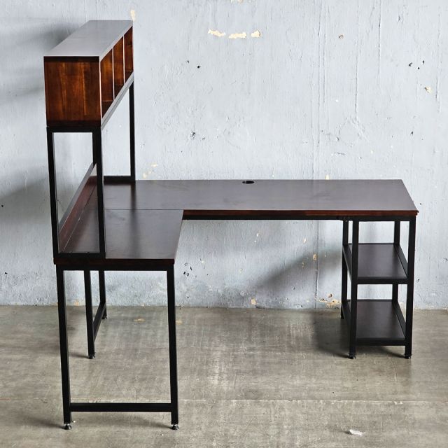 Bàn góc L liền kệ sách 160x140x158cm gỗ tràm FD68087