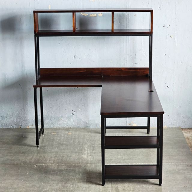 Bàn góc L liền kệ sách 160x140x158cm gỗ tràm FD68087