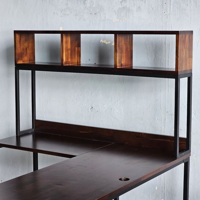 Bàn góc L liền kệ sách 160x140x158cm gỗ tràm FD68087