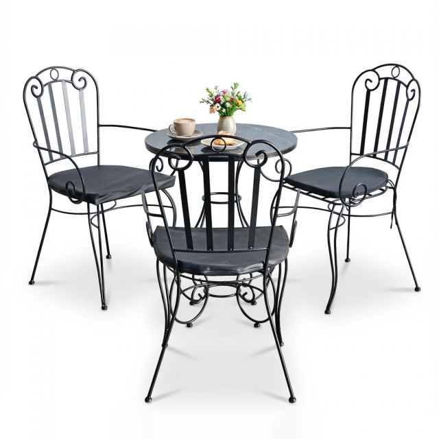 Combo bàn tròn mặt caremic và 3 ghế sắt CBCF352