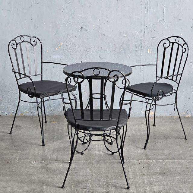 Combo bàn tròn mặt caremic và 3 ghế sắt CBCF352