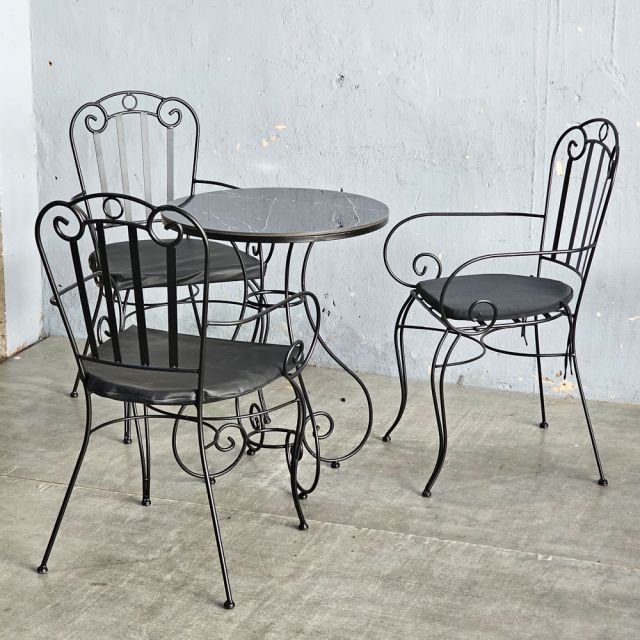 Combo bàn tròn mặt caremic và 3 ghế sắt CBCF352