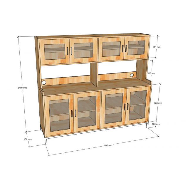 Tủ kệ nhà bếp đôi 160x45x140cm gỗ cao su KB68083