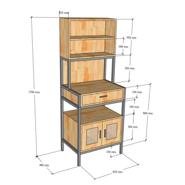 Tủ bếp đa năng 62x48x170cm gỗ cao su KB68085