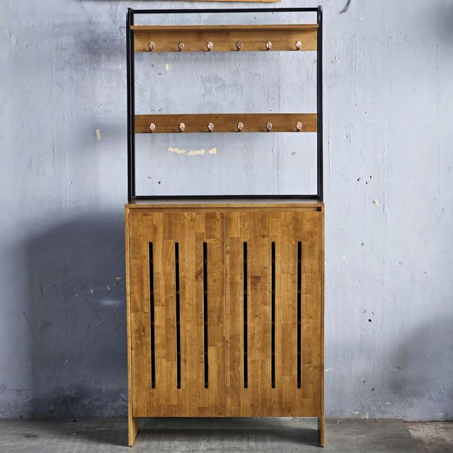 Kệ để giày có giá móc đồ 100x35x224cm gỗ cao su KG68109