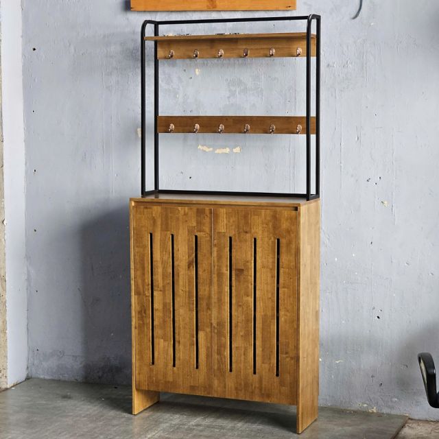 Kệ để giày có giá móc đồ 100x35x224cm gỗ cao su KG68109