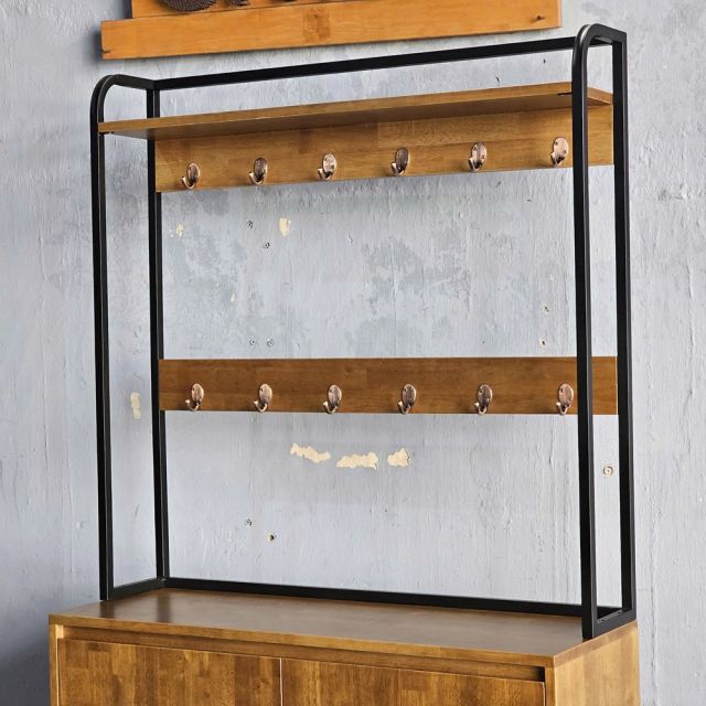 Kệ để giày có giá móc đồ 100x35x224cm gỗ cao su KG68109