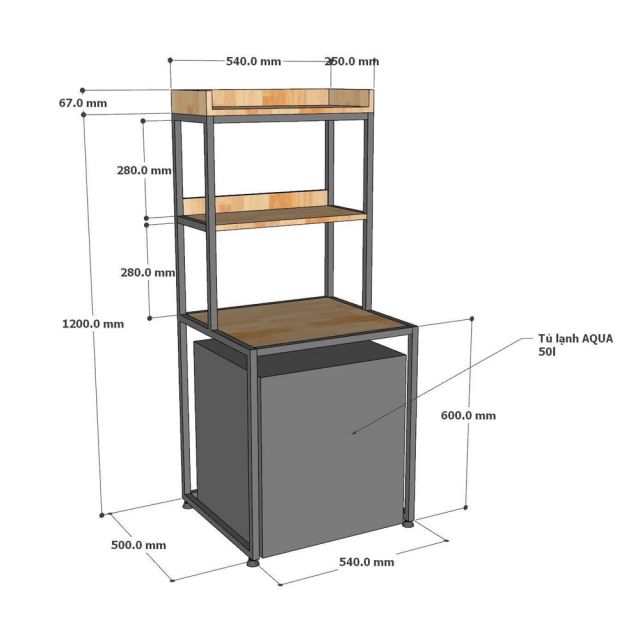 Kệ tủ lạnh AQUA 50L 54x50x120cm gỗ cao su KTLA002