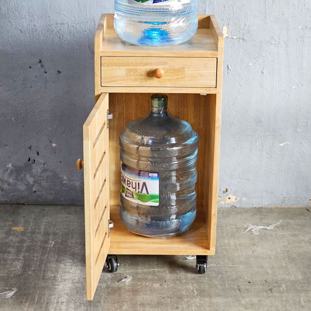 Tủ để bình nước di động 40x40x85cm gỗ cao su TDBN001