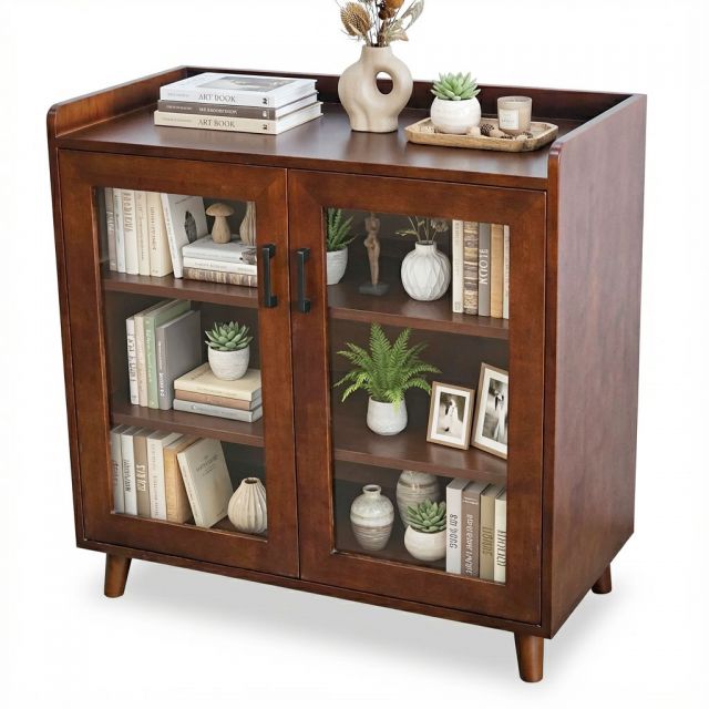 Tủ để đồ cửa kính 90x45x80cm gỗ cao su KTB68245