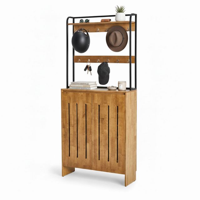 Kệ để giày có giá móc đồ 100x35x224cm gỗ cao su KG68109