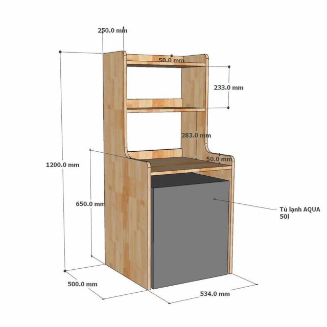 Kệ để tủ lạnh mini 50 lít 54x50x120cm gỗ cao su KTLA003